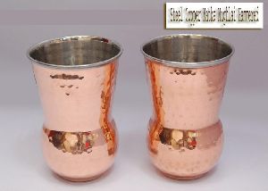 Steel Copper Matka Shape Glass Set