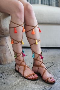 Stylish Lace WrapUp Ladies Pompom Sandals