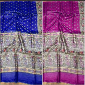 Tussar Muga Madhubani Print Saree