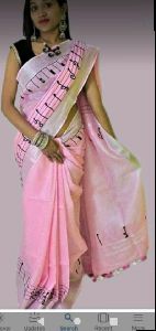 Linen embroidery work saree