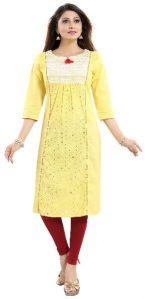 women pom pom yellow cotton long chicken tunic