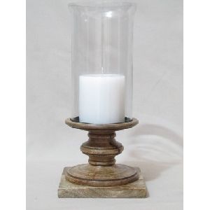 Wood And Glass Hurricane Candle Holder