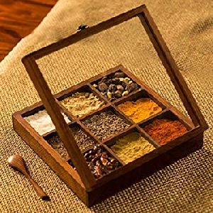 Wooden Square Spice Box