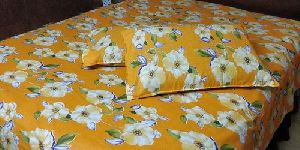 Yellow Cotton Printed Bed Sheet