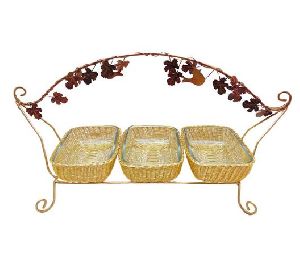 Handle Basket Set with Glass Bowl & Stand