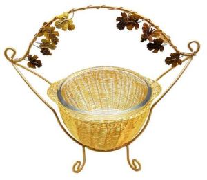 Handle Basket with Glass Bowl & Stand