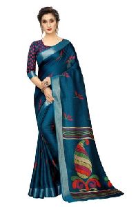 Printed Linen Jute Saree