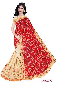 Womens Georgette fancy border Rajasthani Bandhani Saree