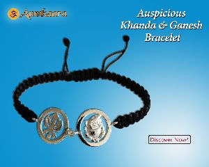 Khanda & Ganesh Bracelet In Silver With Diamonds