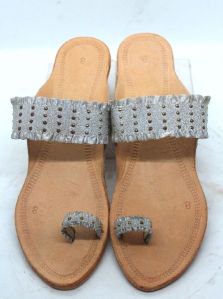 Ladies White Belt Box Heel Kolhapuri Chappal