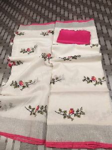 Linen Embroidery Saree