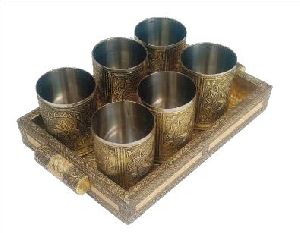 Wooden Golden Serving Tray