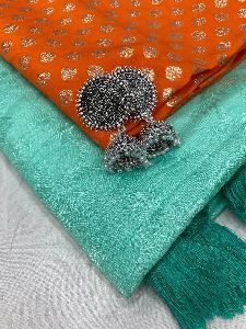 Vf- Cotton Crape Banarasi Blouse saree