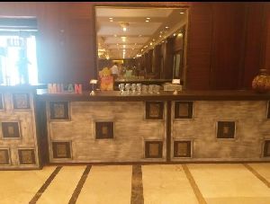 wooden catering counter gold brown