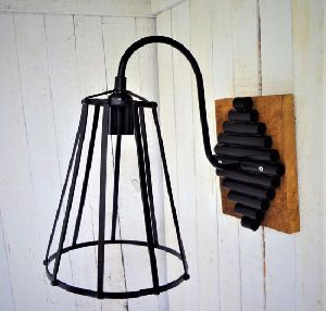 Wire Cage Wall Lamp with Wood