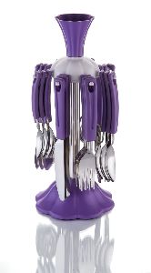 stainless steel purple spoon fork flora cutlery set