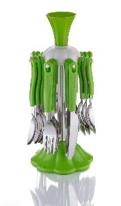 stainless steel green spoon fork cutlery set