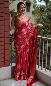 Handloom Tussar Munga Silk Embroidery Saree