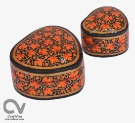 Kashmiri Art- Papier Mache Utility Box Heart - Chinar Set of 2