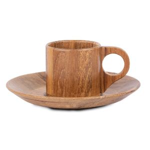 Wooden Flat Cup and Saucer