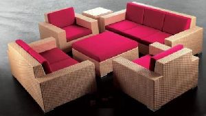 Red Rattan Sofa Set