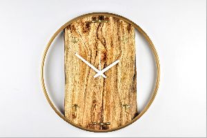 Noor Handicrafts Nautical Handcrafted Wooden Premium Antique Wall Decor Wooden Clock with Golden Rin