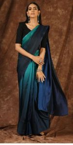 Green & Blue Satin Saree