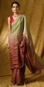 Green & Brown Satin Saree