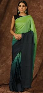 Green & Navy Blue Satin Saree