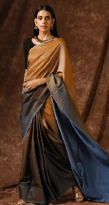 Mustard & Blue Satin Saree