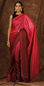 Pink & Maroon Satin Saree