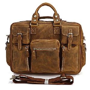 Multi Pocket Leather Briefcase Messenger Bag