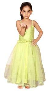 Girls Silk Net Dress Green Neon