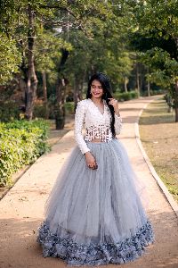 White Grey Lehenga