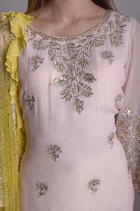 PINK EMBROIDERED KURTA WITH YELLOW GARARA