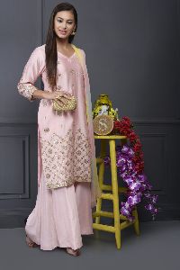 PINK GOTA PATTI KURTA SET WITH RAINBOW DUPPATTA