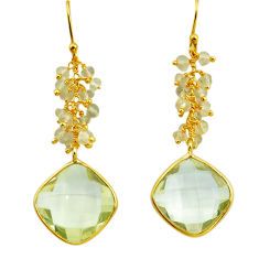 925 silver 18.85cts natural green amethyst 14k gold dangle earrings p75664