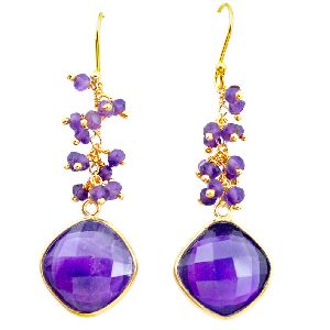 925 silver 20.95cts natural purple amethyst 14k gold dangle earrings p91244