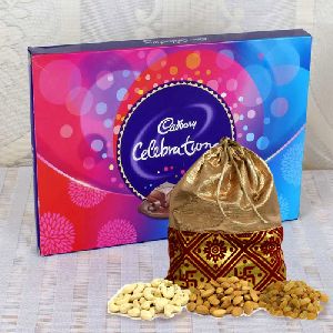 Crunchy Assorted Dry Fruit Polti with Cadbury Celebration Chocolate Pack