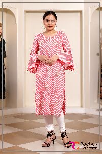 PINK LEHERIYA PRINT DESIGNER KURTI