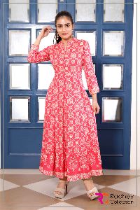 PINK RAYON FULL GHERA KURTI