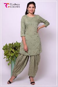 TEA GREEN KURTI WITH SALWAR