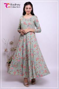 TEA GREEN LONG GHERA KURTI