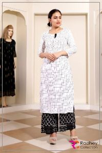 WHITE KURTI AND BLACK PALAZZO SET