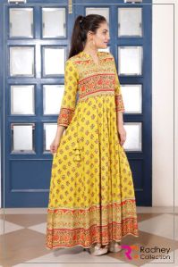 YELLOW AND RED DESIGNER ANARKALI KURTI