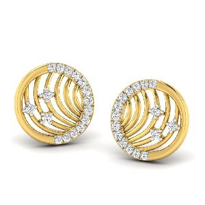 18K Yellow Gold Round Diamond Stud Earrings