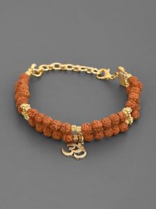 Omkar and Rudraksha Gold Plated Mens Bracelet