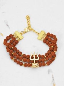 Rudra Trishool Three Strand Rudraksha Mens Bracelet