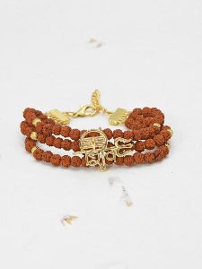 Shiva Trishool Three Strand Rudraksha Mens Bracelet