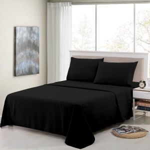 Bird Linen Black Plain 180TC Bedsheets